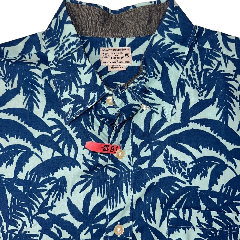 VTG J. Crew Camp Shirt Short Sleeve Blue Tropical Hawaiian Button Up Sz M